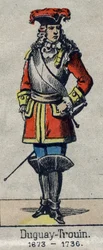Retrato de Rene Duguay Trouin (Duguay-Trouin) (Rene Trouin du Gue dit) (1673-1736) Marinheiro francês. Imagem de Epinal do final do século XIX.