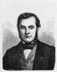 Retrato de Robert Wilhelm Bunsen (1811 - 1899). Químico alemão - em "Album of Science; Ilustres cientistas; Grandes descobertas" 1896.