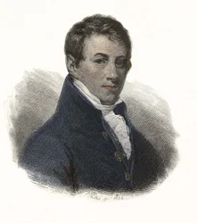 Retrato de Sir Humphry Davy (1778-1829), químico e físico inglês. em "Portraits des Hommes Useful" (Retratos de Homens Úteis)