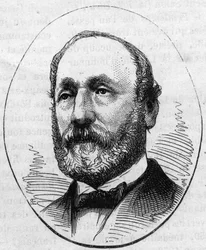 Retrato de Theodore Ballu (1817-1885), arquiteto francês. Gravura em "Le Monde Illustré" n°890 de 2 de Maio de 1874.