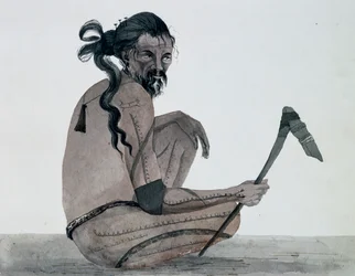 Retrato de nativo da ilha de Ualan, Caroline Archipelago, aguarela de Jules-Louis Lejeune, baseado em Voyage around world