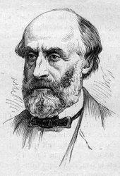 Retrato de Victor de Laprade (1812-1883), poeta e acadêmico francês. Gravura em "Le Monde Illustré" n°883 de 14 de Março de 1874.