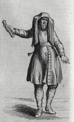 Retrato de um homem judeu segurando o Mezuzoth (Mezouzoth, Mezouzah, Mezouza). Gravura em "Le Magasin Picturesque" (Le Magasin Picturesque)