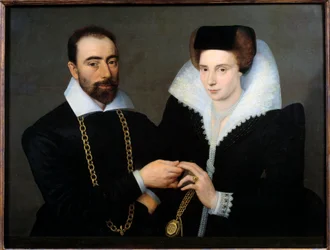 Retrato de um casal (ou retrato duplo). Pintura anônima da escola francesa