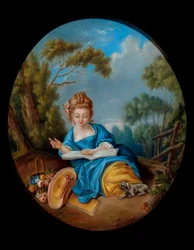 Retrato de uma rapariga a ler. Escola francesa do século XVIII. Coll. Parte.