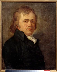 Retrato do homem uma vez identificado como Andre Chenier (1762-1794), poeta realista francês. Pintura francesa anônima