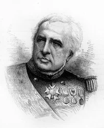 Retrato do almirante francês Camille Adlbert Marie de la Ronciere le Noury (1816-1881). Gravura em "Le Monde Illustré" n°1260 de 21 de Maio de 1881.