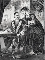 Retrato do Rei de França Henri II (1519-1559) e Diane de Poitiers (1499-1566)" (Retrato do Rei de França Henri II e Diane de Poitiers) - gravura -