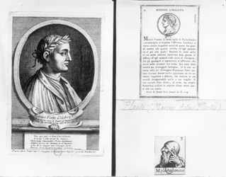 Retratos de Horace (65-8 aC) Scipio (Africano major) (185-129 aC) e Plauto (c.254-184 BC)