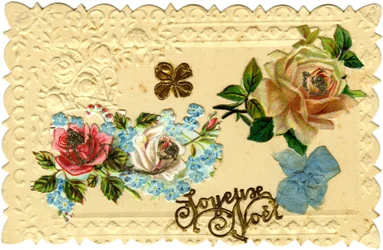 Cartão postal: Feliz Natal (papel estampado, cortado em cromolitografia e dourado, tecidos)