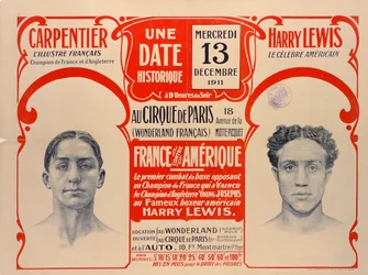 Poster publicidade a luta de boxe entre Carpentier e Harry Lewis, 1911