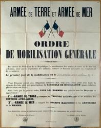 Cartaz anunciando a mobilização geral na França, em 2 de agosto de 1914 pelo Ministério da Guerra e da Marinha
