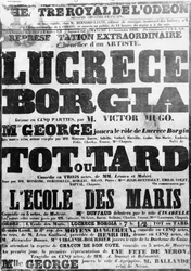 Cartaz para o desempenho de Lucretia Borgia no Odeon, 1843