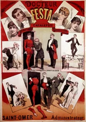 Cartaz de apresentação do espetáculo de magia do ilusionista Doutor Festa, início do século XX (gravura)