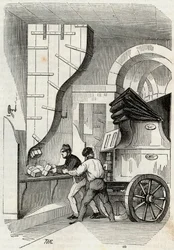 Posts: carregando o poste do tronco - Gravação em "Tableau-de-Paris" por Edmond Texier 1852