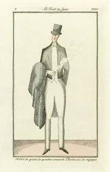 Coberto com hábito de grão em pó. Casaco de vicunha de Costumes Parisiens, pub.1912 (gravura a mão colorida)