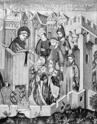 Pregação dos primeiros apóstolos missionários, ilustração da Ciência e Literatura da Idade Média e do Renascimento, escrita e gravada por Paul Lacroix, 1878