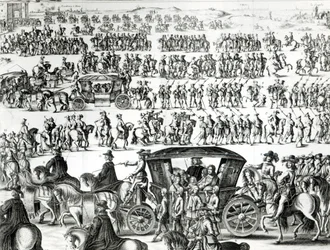 Procissão da entrada do jovem rei Luís XIV como uma criança na cidade de Paris em 18 de agosto de 1649, detalhe