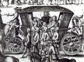 Procissão da entrada do jovem rei Luís XIV como uma criança na cidade de Paris em 18 de agosto de 1649, detalhe