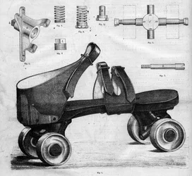 Protótipo de patins de rodas. Gravação em "O Universo Ilustrado".