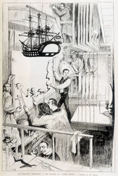 Os bastidores do Chat Noir, cabaré parisiense - em "Le Monde illustré" de 28/01/1888.