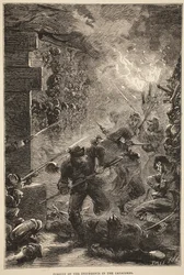 Perseguição dos Insurgentes nas Catacumbas, maio de 1871, ilustração de Cassells História da Guerra entre a França e a Alemanha, 1870-1871