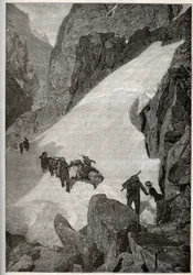 Pirenéus - ascensão do Pic du Midi - gravura em "PATRIE" - DESCRIÇÃO PIQUE DE LA FRANCE EN 6 VOLUES BY LUCIEN HUARD - final do século XIX