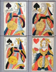 Cartas de jogar da Rainha de Espadas e da Rainha de Copas, do século XVII ao XVIII (gravura em madeira colorida)