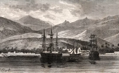Rade de Taiti - Tahiti - gravura em "La France illustree: geographie, histoire, administration statistique" de V.A. Malt-Brown. 1884