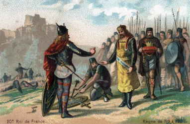 Rainfroy (Rainfroi), cerco de Charles Martel em Angers, capitulo, cerca de 717. Cromolitografia por volta de 1890.