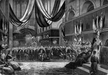 Serviço religioso em honra dos generais Clemente Thomas (1809-1871) e Claude Lecomte (1817-1871) na igreja de Saint Louis de Versailles
