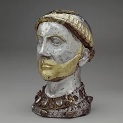 Busto Reliquário de São Yrieix, c.1220-40 (prata dourada com cristal de rocha, pedras preciosas e vidro)
