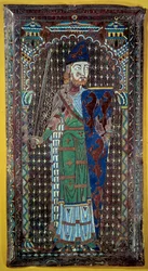 Representação de Geoffroi V (Geoffroy) Le Bel Plantagenet (Conde de Maine e Anjou, Duque da Normandia) (1113-1151) Placa gravada em esmalte. 1151. Musee de Tesse. Le Mans