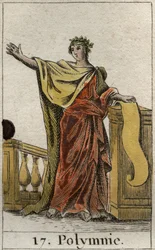 Representação da Politimnia, Musa do hino sagrado e eloquência. Da "Mitologia da Juventude", de Pierre Blanchard 1803.