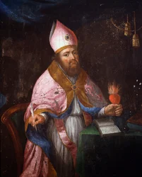 Representação de São Francisco de Sales (1567-1622) prestes a escrever