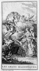 Representação de uma cena da peça "Les lovers magnificients" (1670) de Jean Baptiste Poquelin dit Moliere (1622-1673). Gravura a partir de 1740.