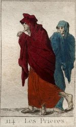 Representação das Preces (ou Lites), filhas de Júpiter, na forma de mulheres velhas, coxo e humilde. (Representação das Litae (Orações), como mulheres velhas, coxo e humilde. Da "Mitologia da Juventude", de Pierre Blanchard 1803.