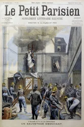 Resgate durante um incêndio dos Bombeiros: um resgate em movimento - em "Le petit Parisien".
