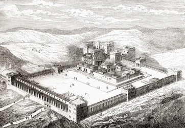 Segundo Templo restaurado que substituiu o Templo de Salomão, Jerusalém, de Les Merveilles de la Science, pub.1870