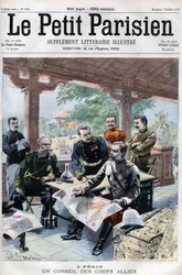 Revolta dos Boxers: um conselho dos chefes aliados (franceses, russos, americanos, ingleses, japoneses) (CONSELHO DE GUERRA ALIADO) - em «Le Petit Parisien»
