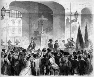 Risorgimento, Nápoles, 7 de Novembro de 1860: entrada de Victor Emmanuel II (Victor-Emmanuel) (Vittorio Emanuele) (1820-1878), Rei da Itália, no Palácio Real de Nápoles, após o voto da população que aceitou a adesão de Nápoles ao Reino de Itália