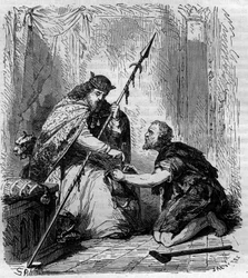 Robert II, o Pio (972-1031), rei da França, distribuindo almôndegas. Gravura em "Histoire des Papes-Rois-Queen and Empereurs a travessa les centuries", de Maurice Lachatre
