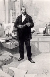 Robert Koch (1843-1910) em seu laboratório, do Le Monde Illustre, 29 de novembro de 1890