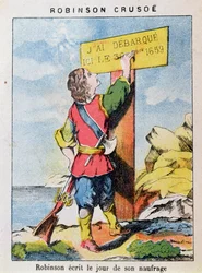 Robinson Crusoe escreve a data do naufrágio