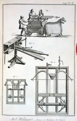 Maquinaria balística romana, da enciclopédia das ciências e dos metiers por Denis Diderot (1713-84), publicada c.1770