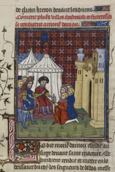 Royal 20 C. VII, f.194, As chaves de uma cidade são entregues ao Duque de Anjou (vellum)