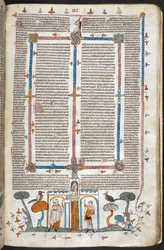Royal MS 10 E IV, f.209r, The Painter and the Devil, de Decretals of Gregory IX com brilho de Bernard de Parma (os 