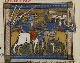Royal MS 19 D I, f.77v Batalha de Genghis Khan e Prester John, de 