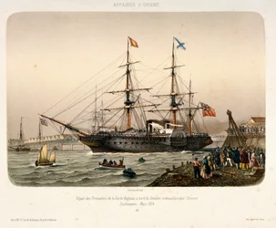 O navio a vapor "Orinoco", da Royal West Indian Mail, a sair de Southampton, c.1854 (litografia)