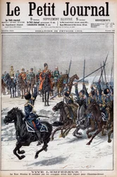 Guerra Russo-Japonesa 1904-1905 - Cossacos aclamando o czar Nicolau II antes de partirem para o Extremo Oriente para combater os japoneses no "Le Petit Journal", 28 de Fevereiro de 1904 (gravura)